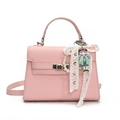 Sac Kelly rose à grain de litchi avec chaîne en perles et breloque en forme de trapèze - Pendentif Fille Popcorn Vert / Rose