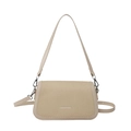 Minimalist beige crossbody bag featuring woven texture flap and adjustable strap - Khaki