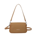 Classic brown shoulder bag in leather and twill fabric with Fashion & Bags logo - Brown