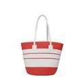 Sac de plage tissé à rayures horizontales rouges et blanches avec fines anses blanches - Sac Unique / Rouge