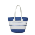 Sac cabas tissé à rayures bleues et blanches avec anses en cuir PU pour la plage - Sac Unique / Bleu Royal