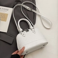 White mini shell bag with ostrich pattern texture and silver hardware accents - No Pendant / Off White