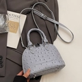 Light gray shell handbag with ostrich pattern texture and silver hardware feet - No Pendant / Blue