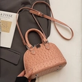 Pink ostrich pattern shell handbag with top handle and adjustable crossbody strap - No Pendant / Pink