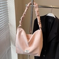 Pink tote bag with cloud-style pleated shoulder strap and brand label on front - Pink - No Pendant