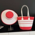 Ensemble chapeau de paille et sac de plage à rayures rouges et blanches pour l'été - Ensemble Sac et Chapeau / Rouge