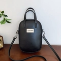 Petit sac bandoulière noir en cuir pour téléphone avec poignée et étiquette blanche - Noir (Sans Pendentif)