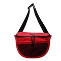 Red nylon chest bag for men and women featuring a black zipper and adjustable strap - Red
