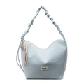 Minimalist light blue hobo tote bag with a unique cloud-like ruched shoulder strap - Blue With Pendant