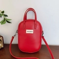 Minimalist bright red leather crossbody phone bag with adjustable strap and white woven label - Red (No Pendant)
