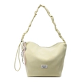 Minimalist cream yellow tote bag with ruched shoulder strap and brand label detail - Yellow With Tennis Racket Pendant