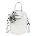 White oval crossbody bag with silver heart bead charm and grey ribbon accent - Beige (With Beaded Heart Charm)