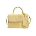Fashionable light yellow vintage crossbody handbag with a woven patchwork design and silver hardware - Yellow