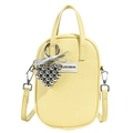 Minimalist light yellow oval crossbody mini bag with silver heart charm and strap - Yellow (With Beaded Heart Charm)