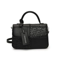 Retro black patchwork crossbody bag with textured leather panels and stylish top handle - Black