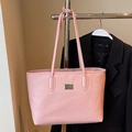 Pink lychee textured leather tote bag with silver metal plaque and dual shoulder straps - Pink - No Pendant