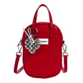 Vibrant red leather oval crossbody phone bag with RGMHN logo and heart charm - Red (With Beaded Heart Charm)