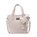 Elegant peach pink leather bucket bag with lace bow and pearl heart charm detail - Pearl Heart Charm / Pink