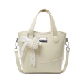 Minimalist cream white bucket tote bag with lace bow heart charm and silver hardware - Pearl Heart Charm / Yellow
