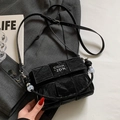Chic black woven flap bag with marble bead handle and adjustable shoulder strap - Black - Without Pendant
