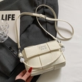 Creamy white woven small square crossbody bag with textured leather strap and bead detail - Off-white - No Pendant