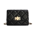 Elegant black quilted leather crossbody bag with golden clasp and chain strap - Black