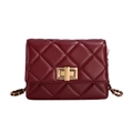 Quilted diamond pattern crossbody bag in deep wine red with gold twist lock and chain strap - Burgundy