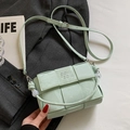 Mint green woven crossbody bag with marble bead handle and minimalist flap design - Green - No Charm