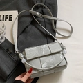 Light gray marble pattern woven crossbody bag with bead handle and logo detail - Silver - No Charm
