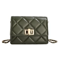 Classic quilted shoulder bag in dark green leather with a gold chain strap and lock - Dark Green