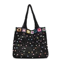 Borsa tote all'uncinetto nera con motivi a girasole e accenti di perle colorate - Nero
