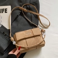 Beige woven leather crossbody bag with Intrecciato pattern and beaded strap detail - Khaki - Without Pendant