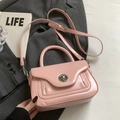 Pink vintage style oily leather square handbag with silver rotating buckle and shoulder strap - Pink (No Charm) / Pink