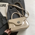 Vintage style cream leather handbag with silver lock and adjustable crossbody strap - Khaki (Without Charm)