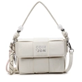 White woven crossbody bag with large check pattern and decorative beaded handle - Cream White With Pendant