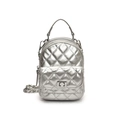 Silberner Mini-Rucksack mit Steppmuster, Metallic-Finish und verstellbaren Kettenriemen - Silber