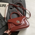Deep red oil-wax leather handbag with silver twist lock and adjustable crossbody strap - Wine Red (Without Pendant)