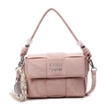 Pink woven padded crossbody bag with unique textured finish and tennis racket charm detail - Pink With Pendant