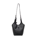 Borsa a secchiello nera minimalista trama litchi con tracolla e chiusura a scatto - Nero