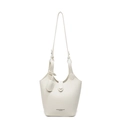 Elegante borsa a secchiello beige in pelle con motivo litchi e sottile tracolla da donna - Bianco Sporco
