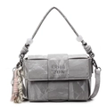 Grey woven leather crossbody bag with decorative bead handles and knot details - Silver With Abacus Racket Knot