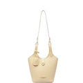 Elegante borsa a secchiello color crema con texture litchi e doppia tracolla - Giallo