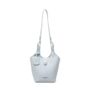 Borsa a secchiello azzurra con trama litchi e sottile tracolla in pelle morbida - Blu