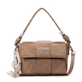 Beige woven square handbag for women with elegant textured pattern and rope accessory - Khaki + Silver Abacus Racket Knot