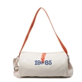 Borsa Boston retrò in tela con tracolla arancione e ricamo 1985 per sport e viaggi - Bianco Sporco