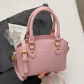 Sac seau en cuir rose à grain de litchi avec accessoires dorés et bandoulière - Sans Pendentif / Rose