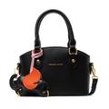 Black litchi pattern shell bag with golden hardware and cute elephant charm accessory - With Pendant / Black