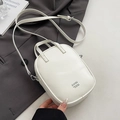 White faux leather crossbody phone bag with silver metal logo and adjustable strap - White without Pendant