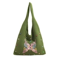 Grüne Strick-Schultertasche mit bunten Perlen und 3D-Schmetterlingsstickerei für den Urlaub - Grün