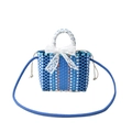 Bolso cesta trenzado a cuadros azules con lazo de encaje y correa de hombro - Azul